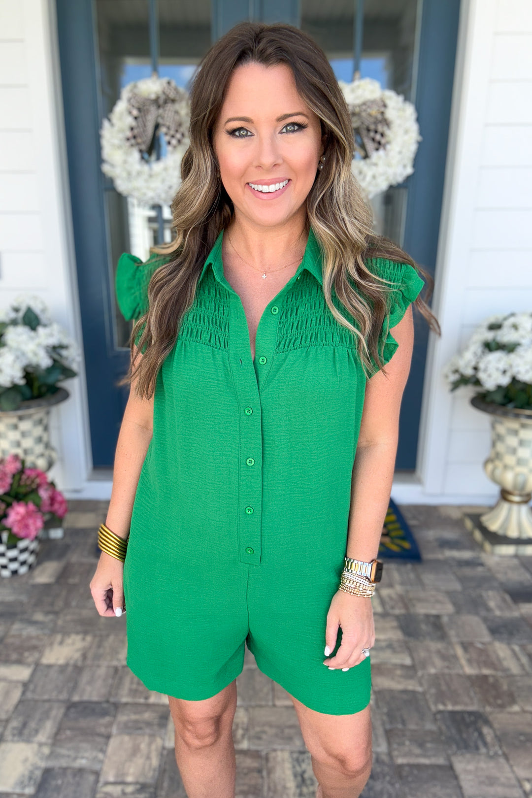 Kelly Green Ruffle Sleeve Romper