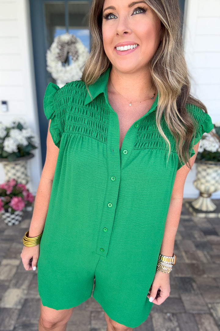 Kelly Green Ruffle Sleeve Romper