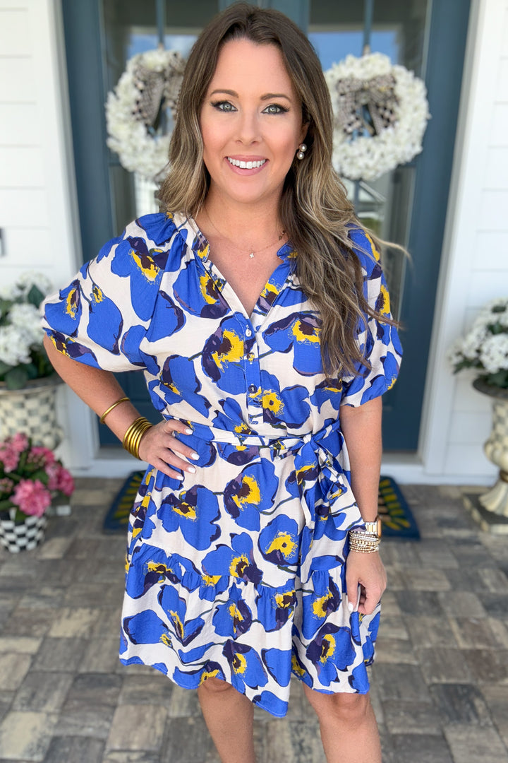 Blue Bloom Tie Waist Dress