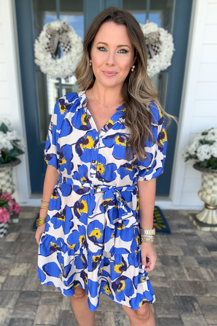 Blue Bloom Tie Waist Dress