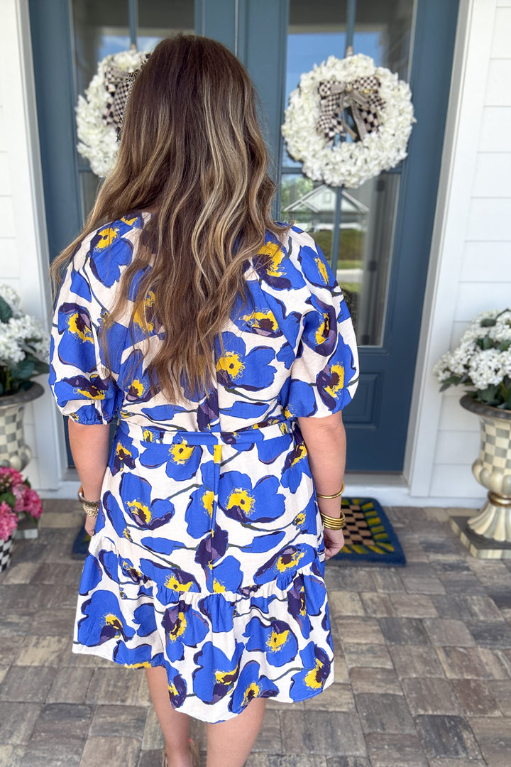 Blue Bloom Tie Waist Dress