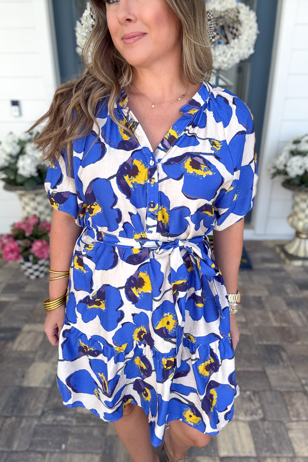 Blue Bloom Tie Waist Dress