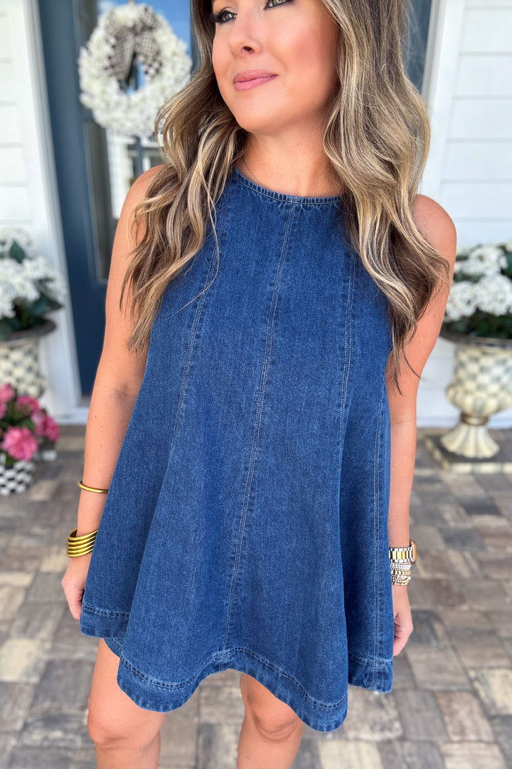 City Girl Sleeveless Flared A-line Denim Top
