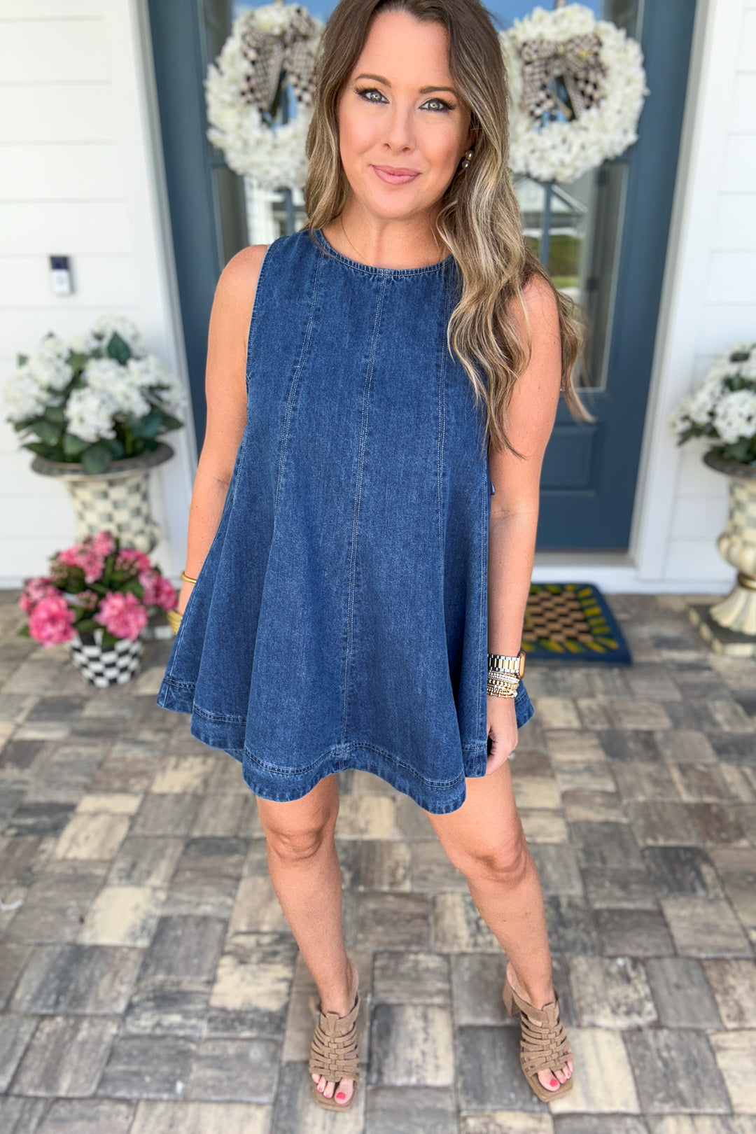 City Girl Sleeveless Flared A-line Denim Top