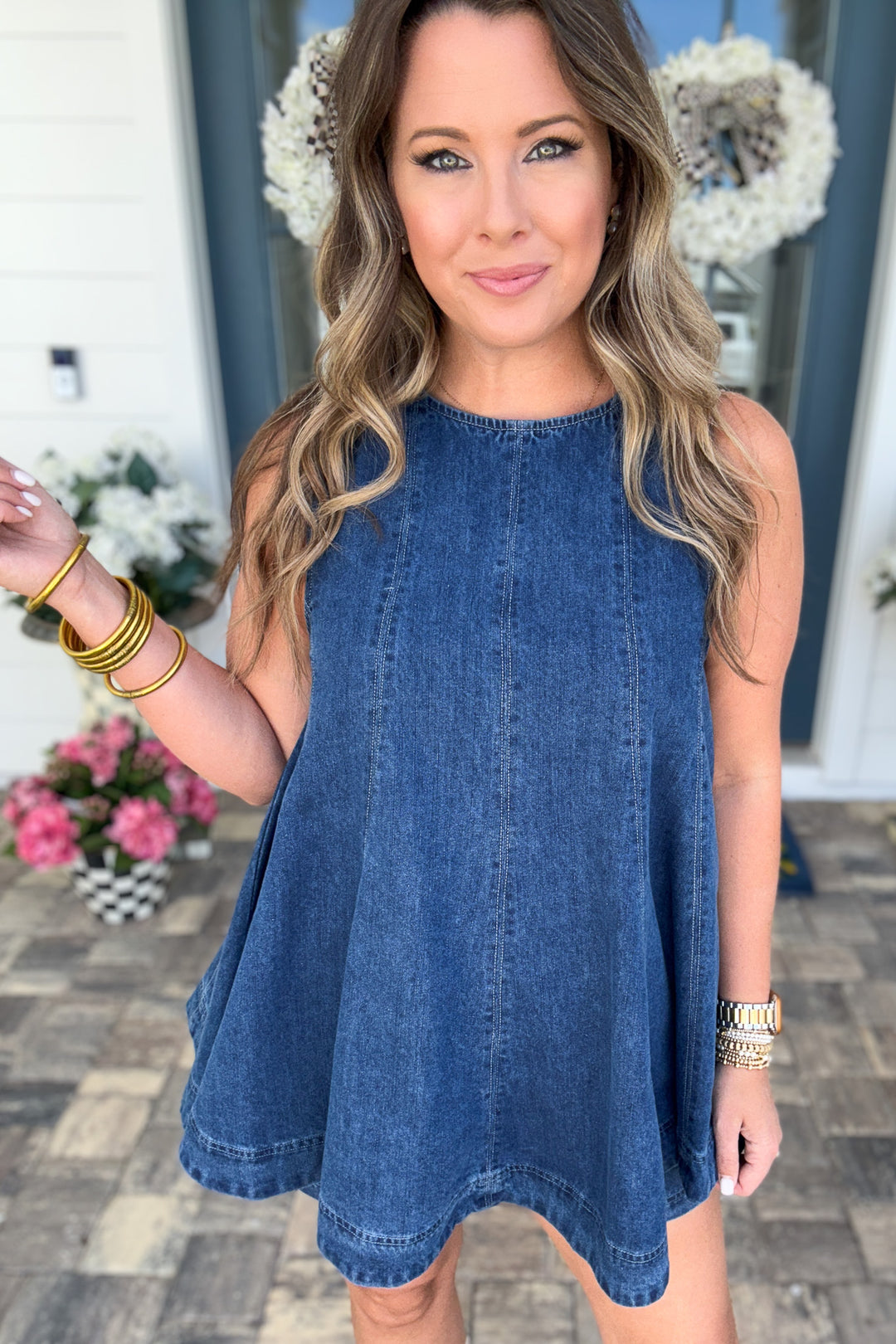 City Girl Sleeveless Flared A-line Denim Top