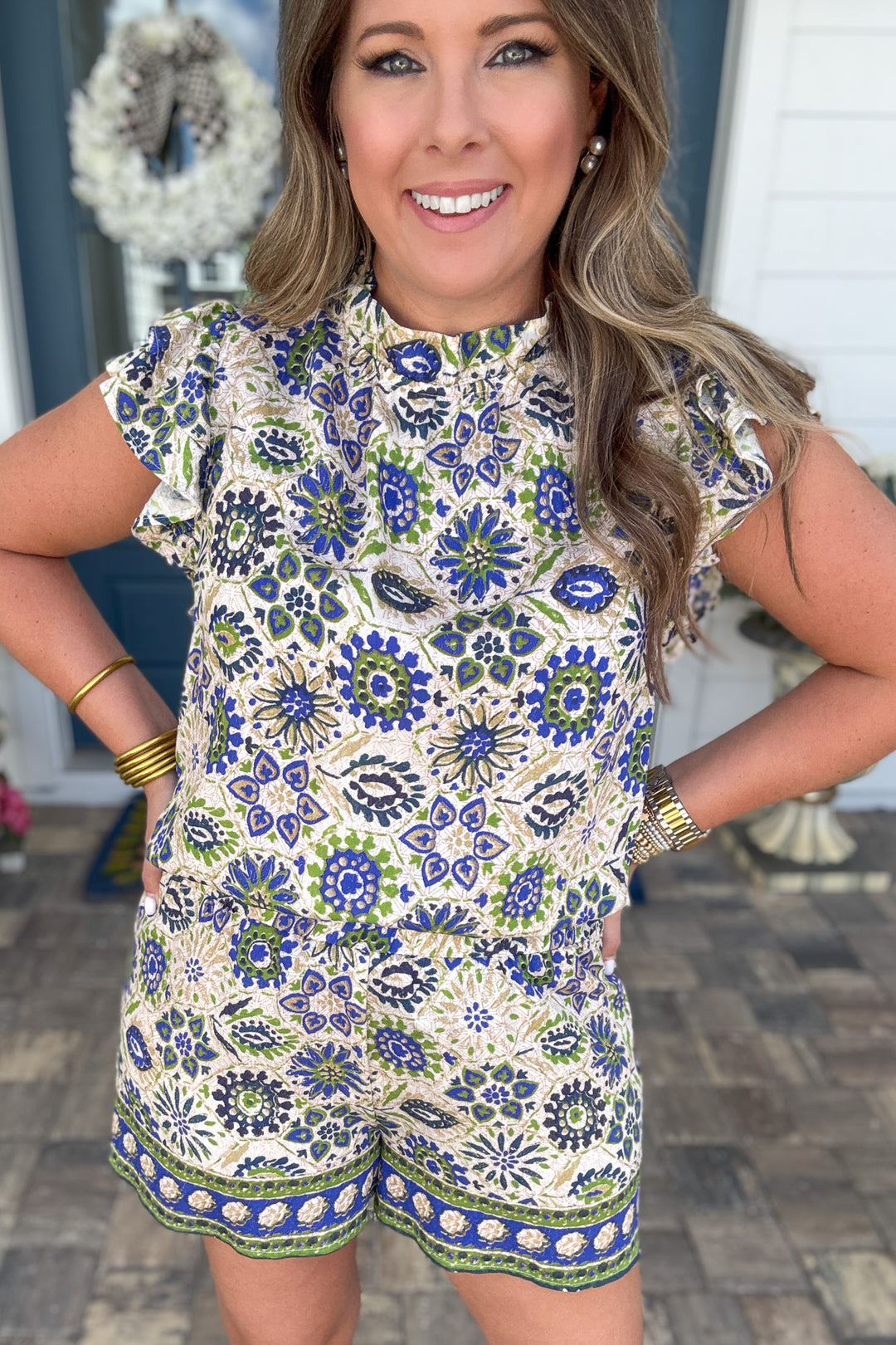Santorini Mosaic Flutter Sleeve Top
