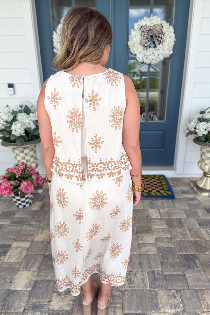 Natural Charm Overlay Midi Dress - Cream