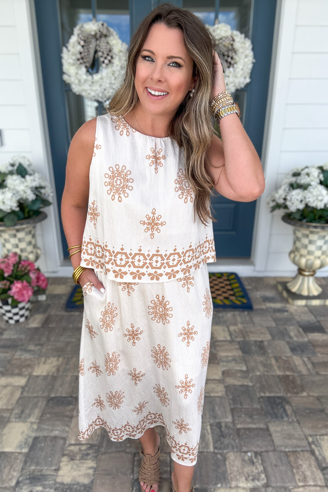 Natural Charm Overlay Midi Dress - Cream