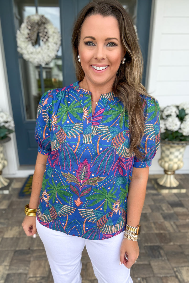 Yori Tropical Neli Split Neck Top