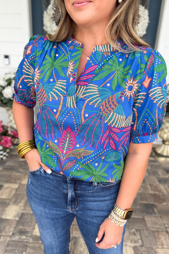 Yori Tropical Neli Split Neck Top