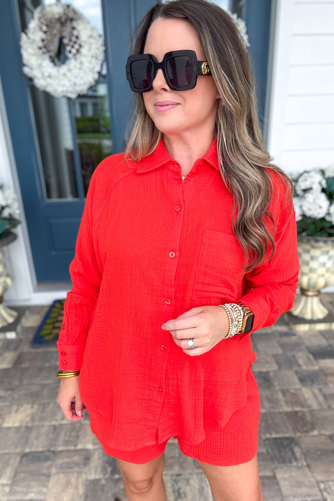 Z Supply: The Perfect Airy Gauze Button Up- Lychee