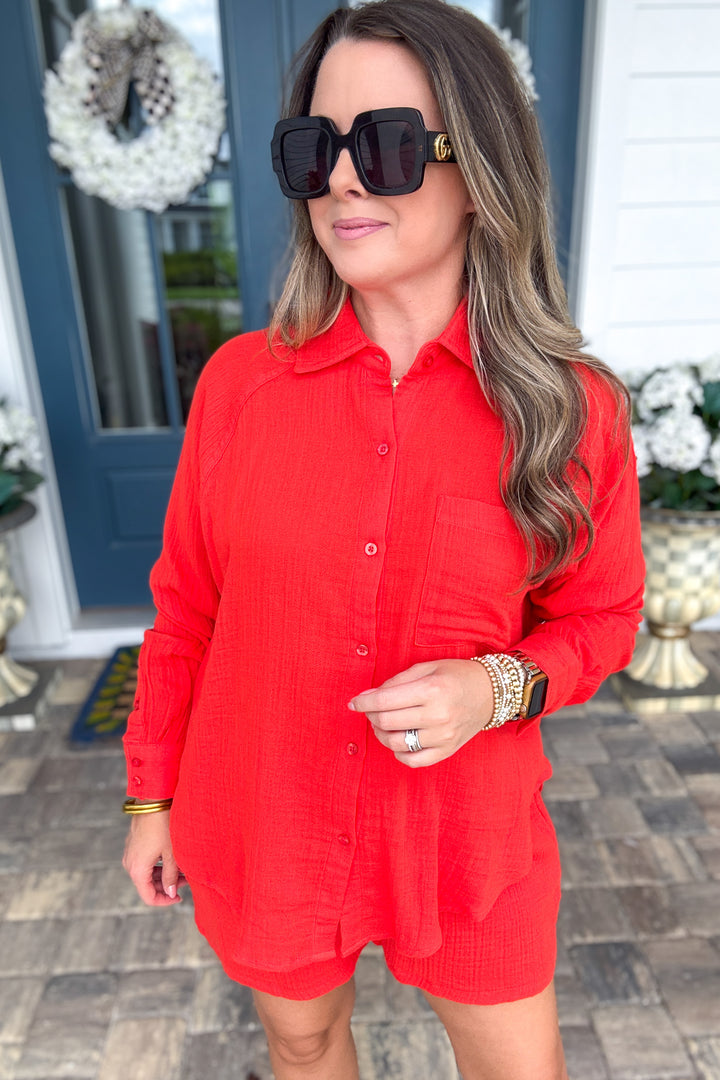 Z Supply: The Perfect Airy Gauze Button Up- Lychee