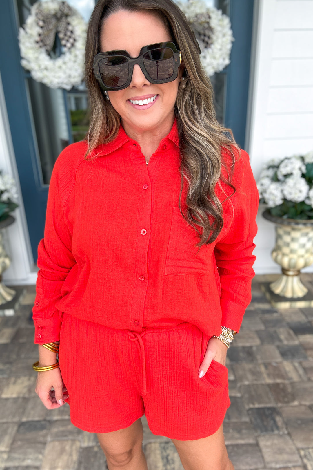 Z Supply: The Perfect Airy Gauze Button Up- Lychee