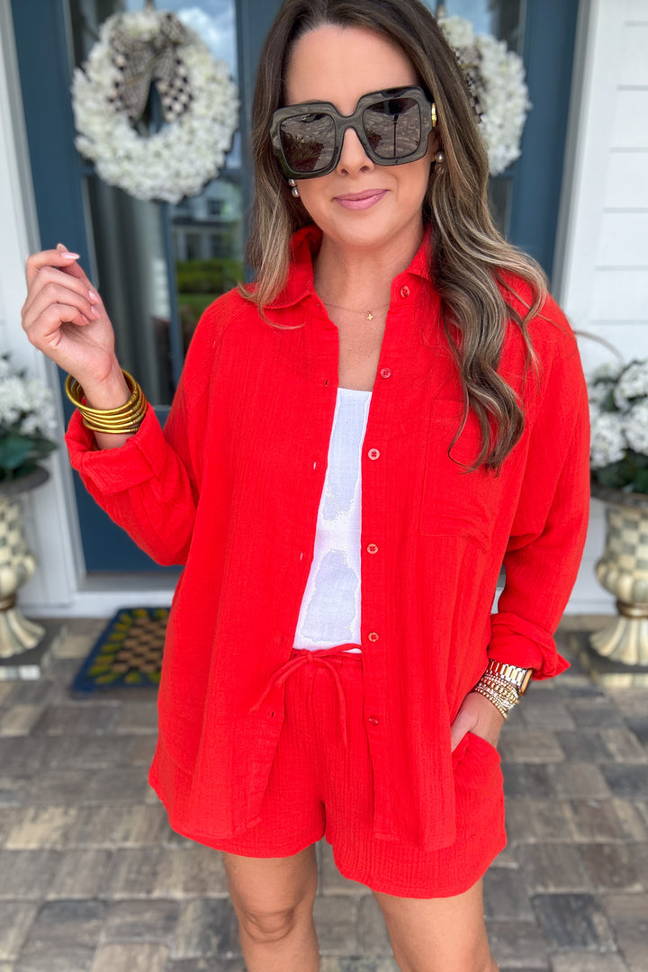 Z Supply: The Perfect Airy Gauze Button Up- Lychee