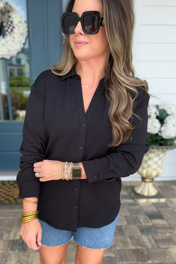 SPANX: AirEssentials Oversized Button Down - Very Black
