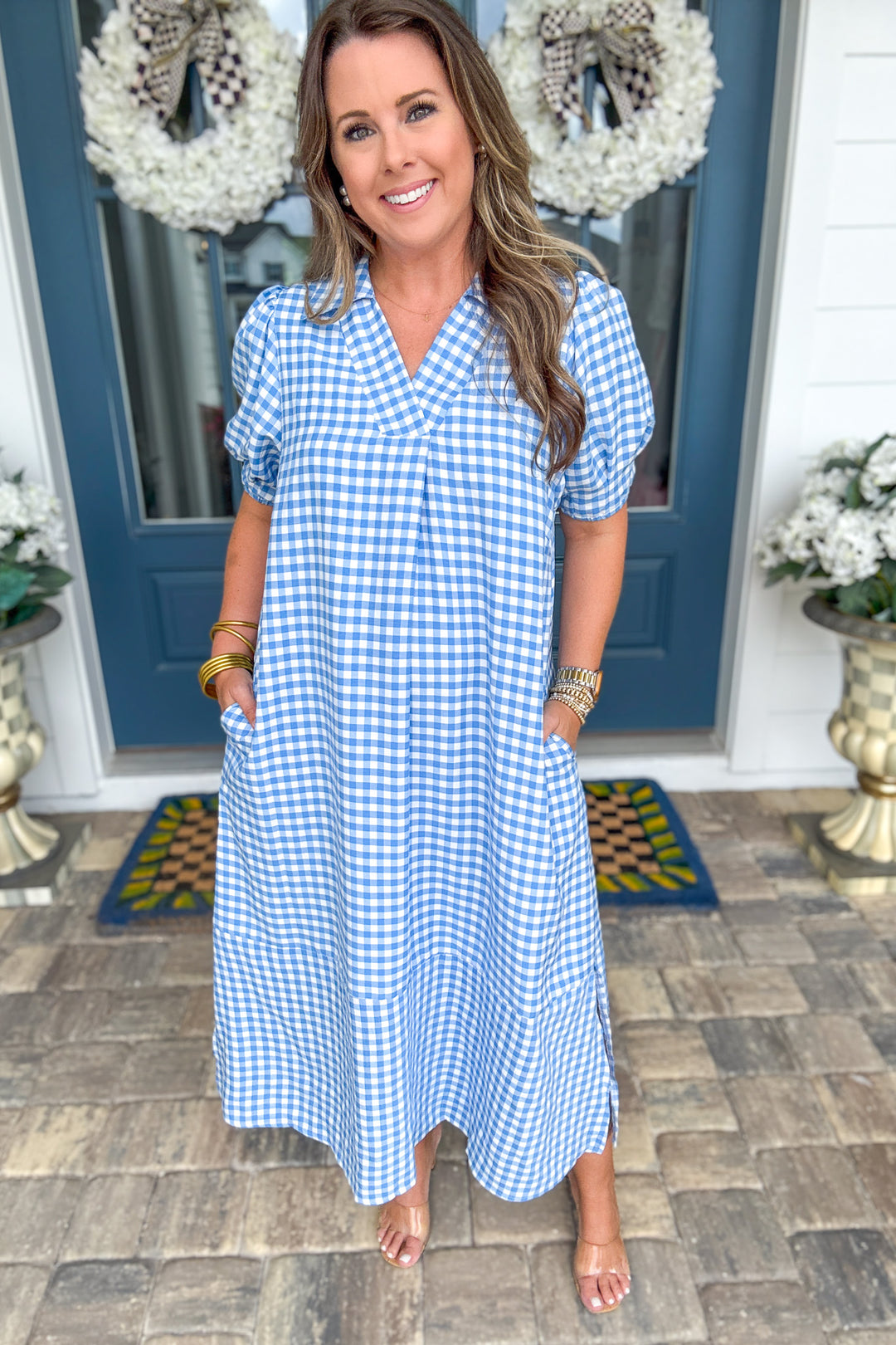 Gingham Midi Dress - Blue
