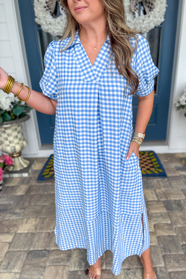 Gingham Midi Dress - Blue