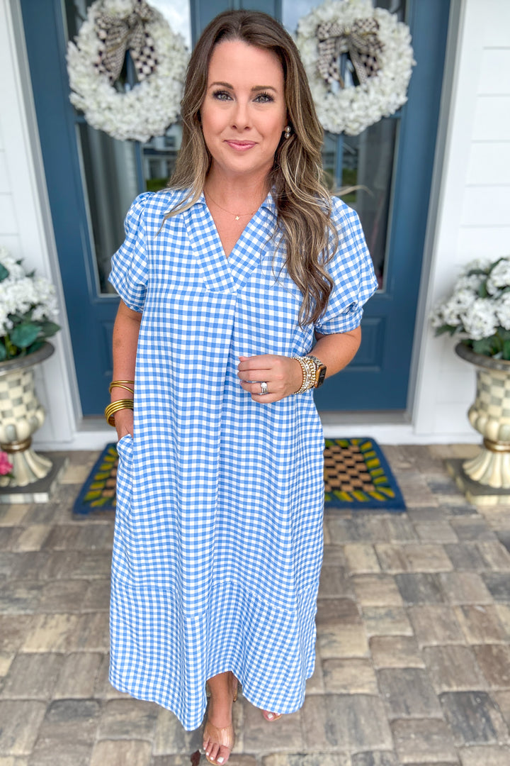 Gingham Midi Dress - Blue