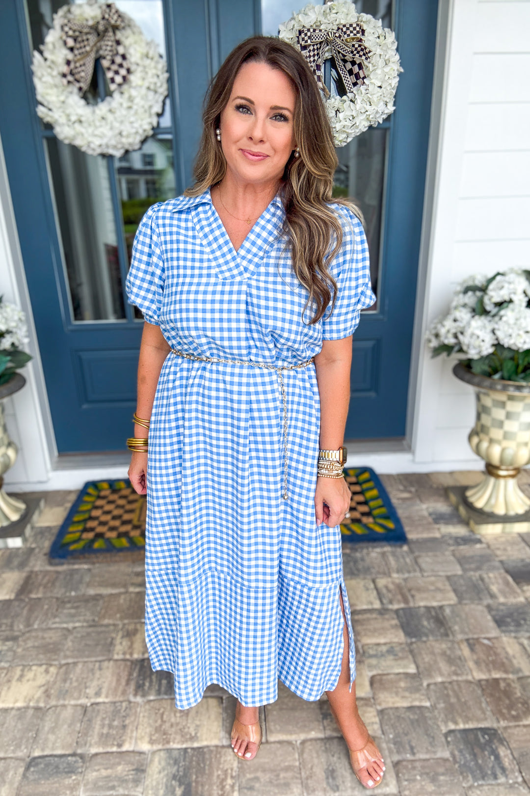 Gingham Midi Dress - Blue