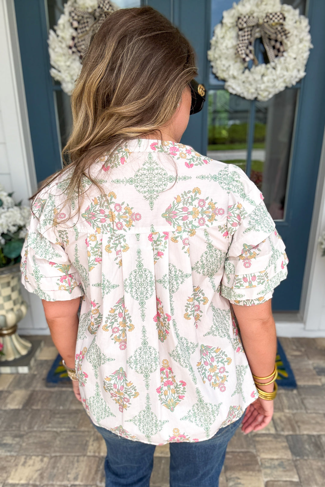 Karlie: Vintage Floral Pleat Sleeve Top
