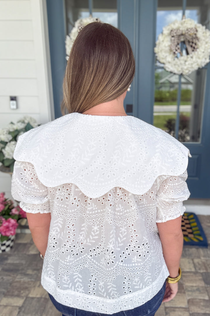 Karlie: Eyelit  Collar Top - White
