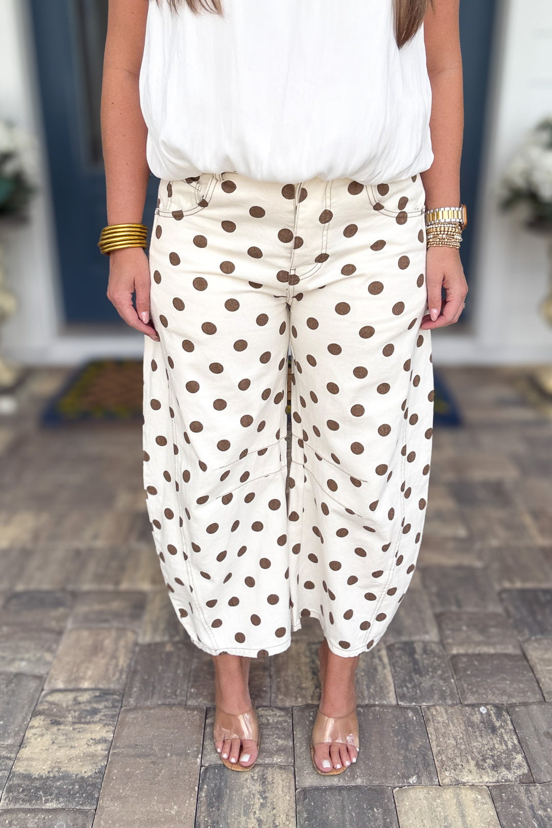 Polka Dot Barrel Jean - Oatmeal