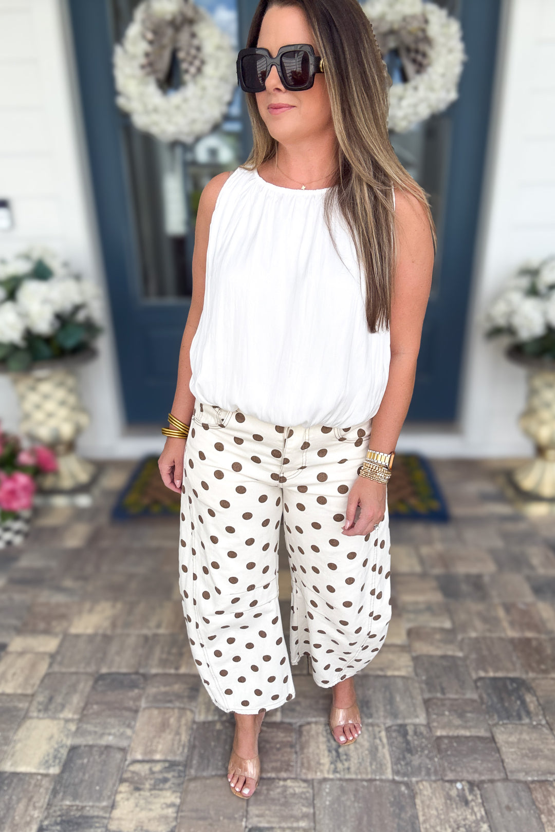 Polka Dot Barrel Jean - Oatmeal