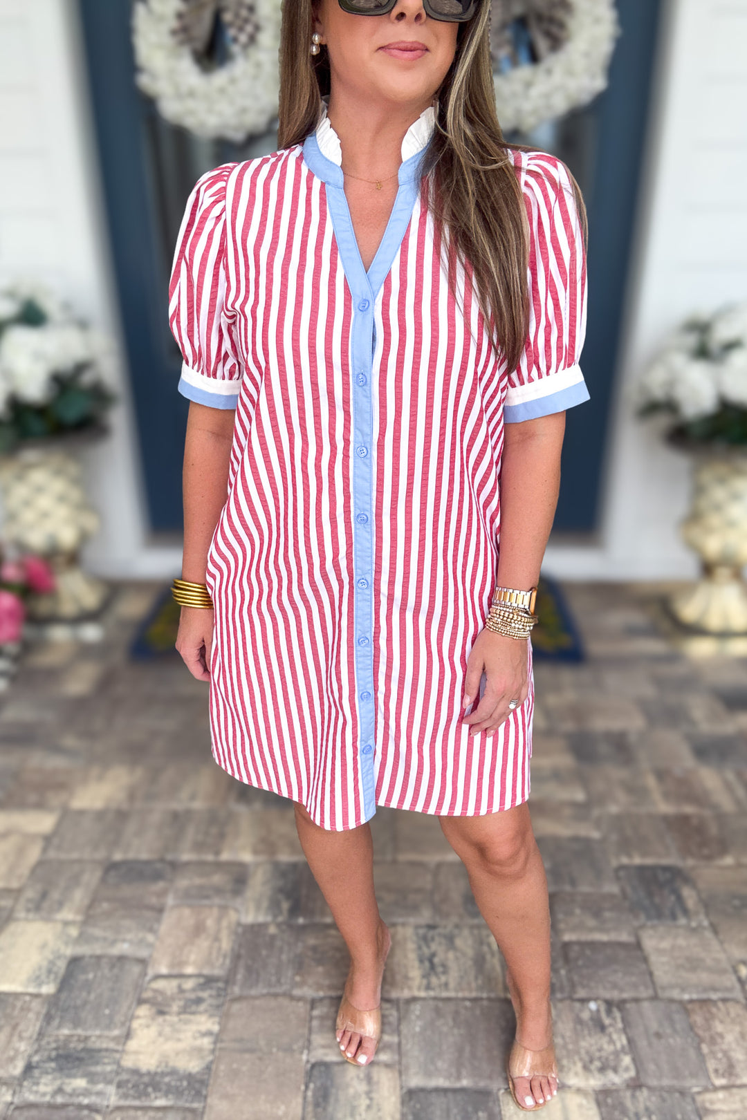 Lined Up Stripe Dress - Red