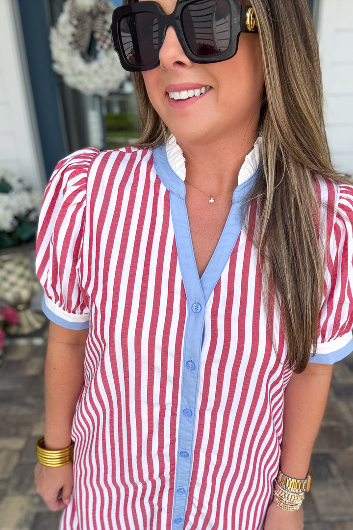 Lined Up Stripe Dress - Red