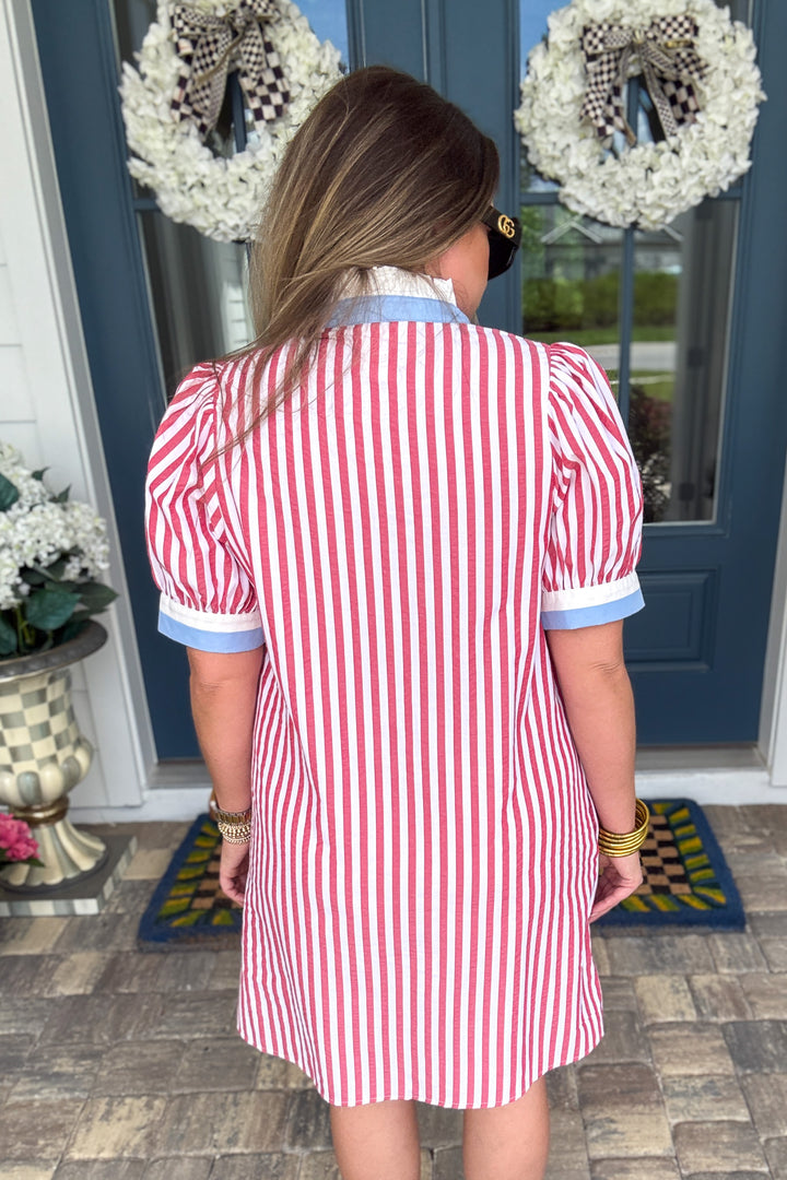 Lined Up Stripe Dress - Red