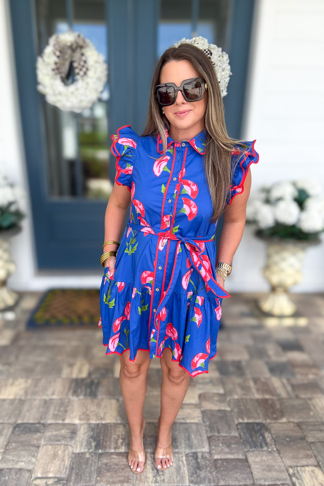 Floral Summer Ruffle Dress - Royal