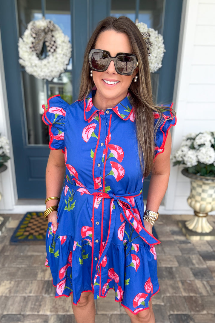 Floral Summer Ruffle Dress - Royal