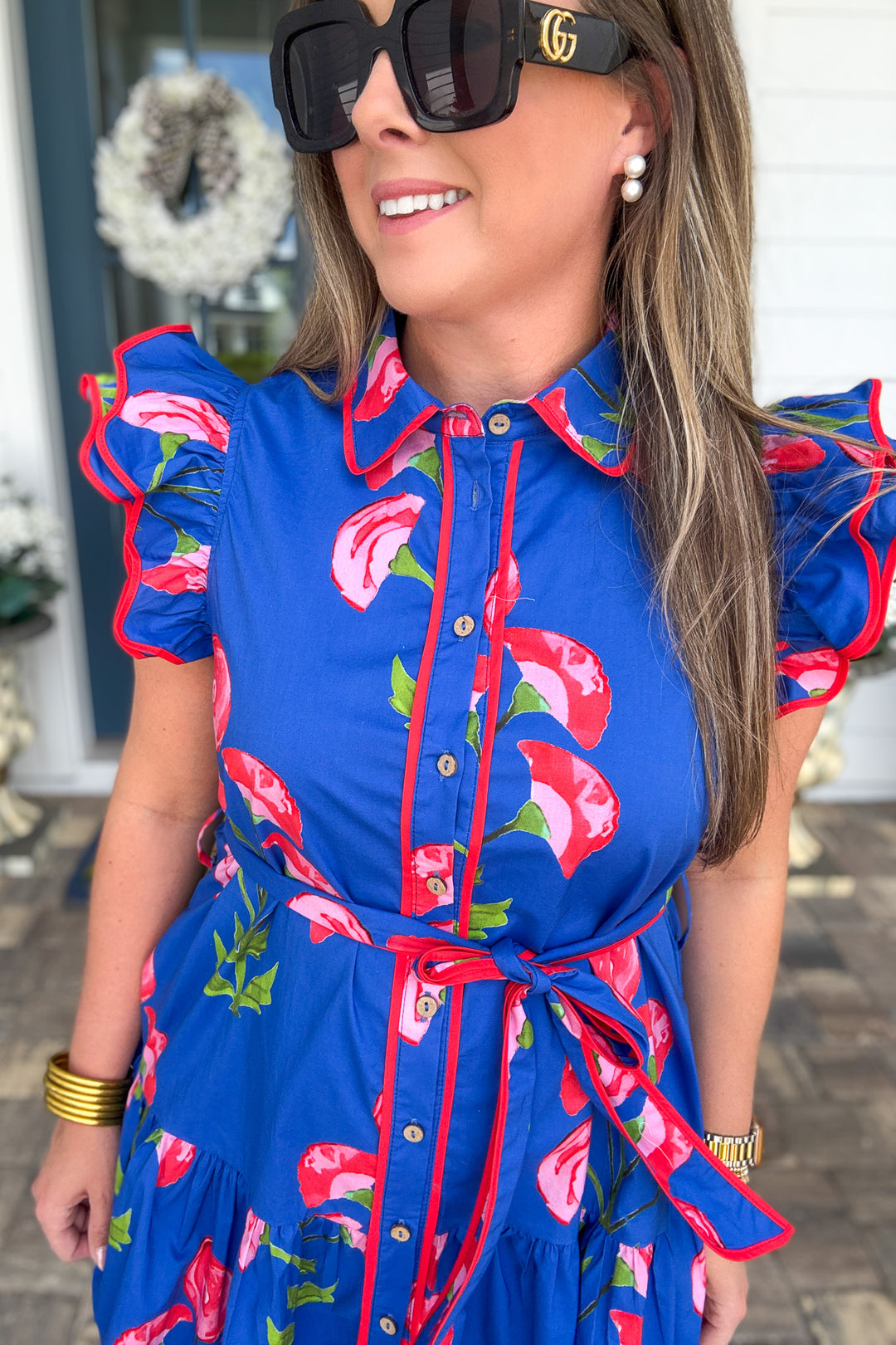 Floral Summer Ruffle Dress - Royal