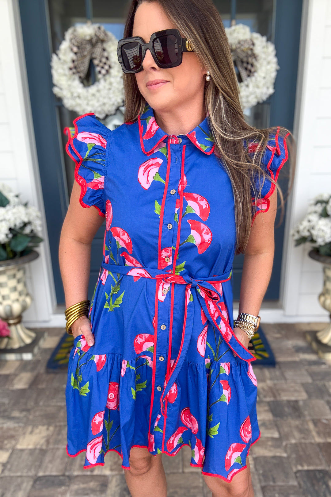 Floral Summer Ruffle Dress - Royal