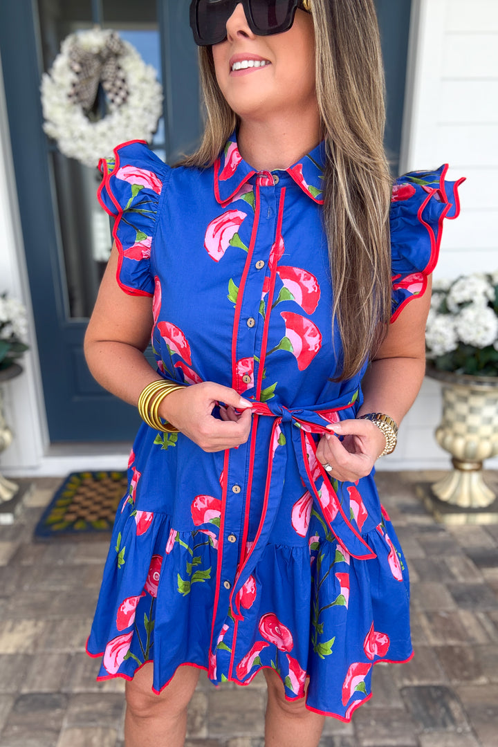 Floral Summer Ruffle Dress - Royal