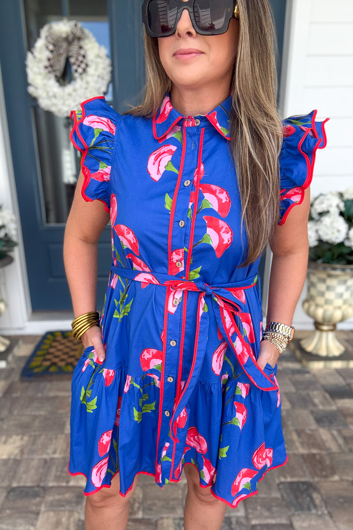 Floral Summer Ruffle Dress - Royal