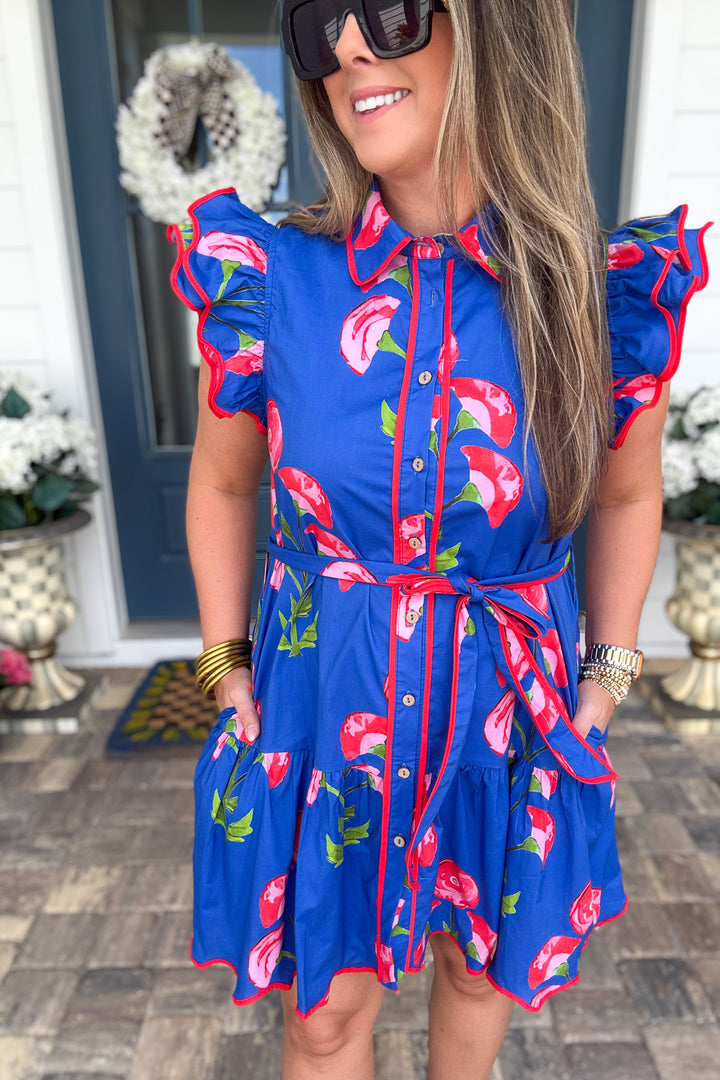 Floral Summer Ruffle Dress - Royal