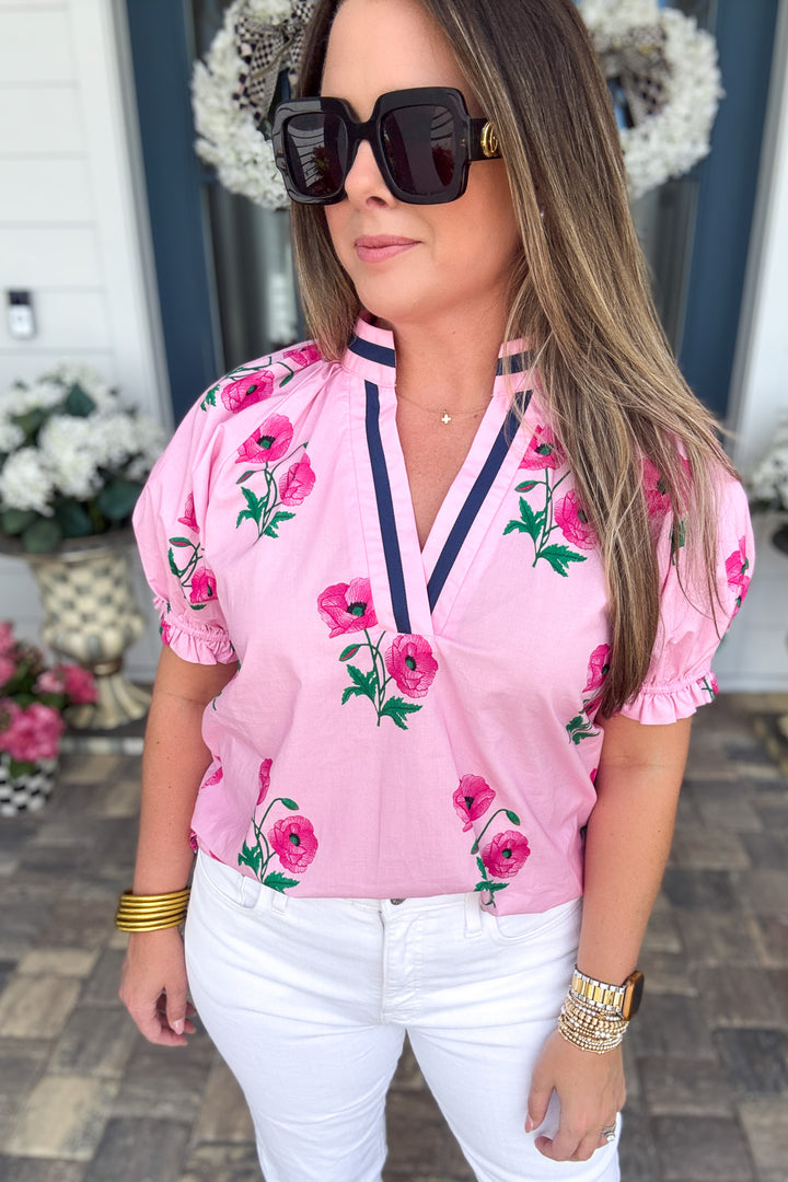Pink Petals & Pearls Top