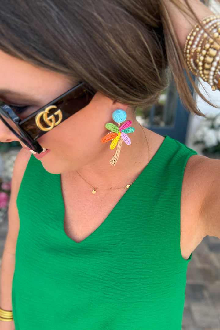 Colorful Raffia Palm Tree Earrings