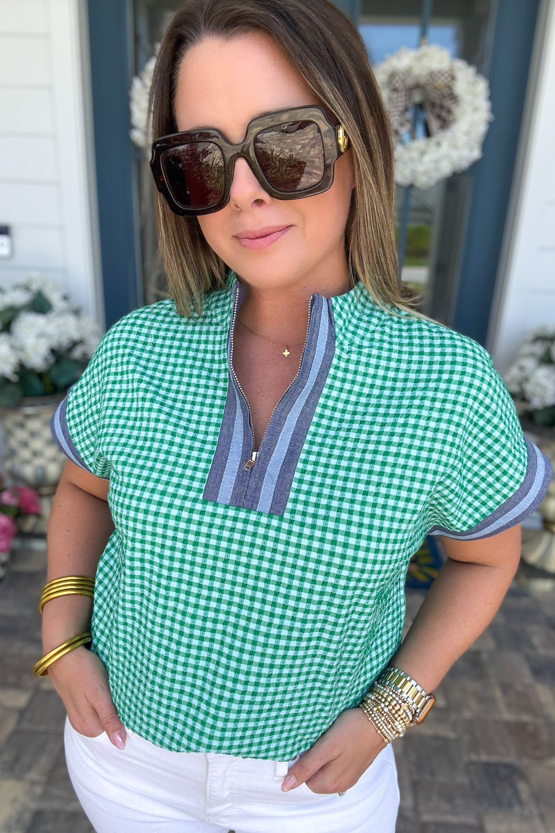 THML: Check It Ginham Top - Green