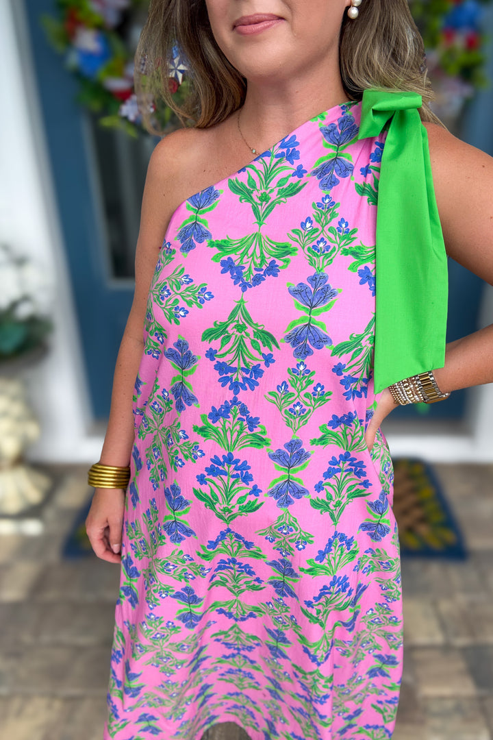 Tied Up One Shoulder Bow Maxi Dress - Pink