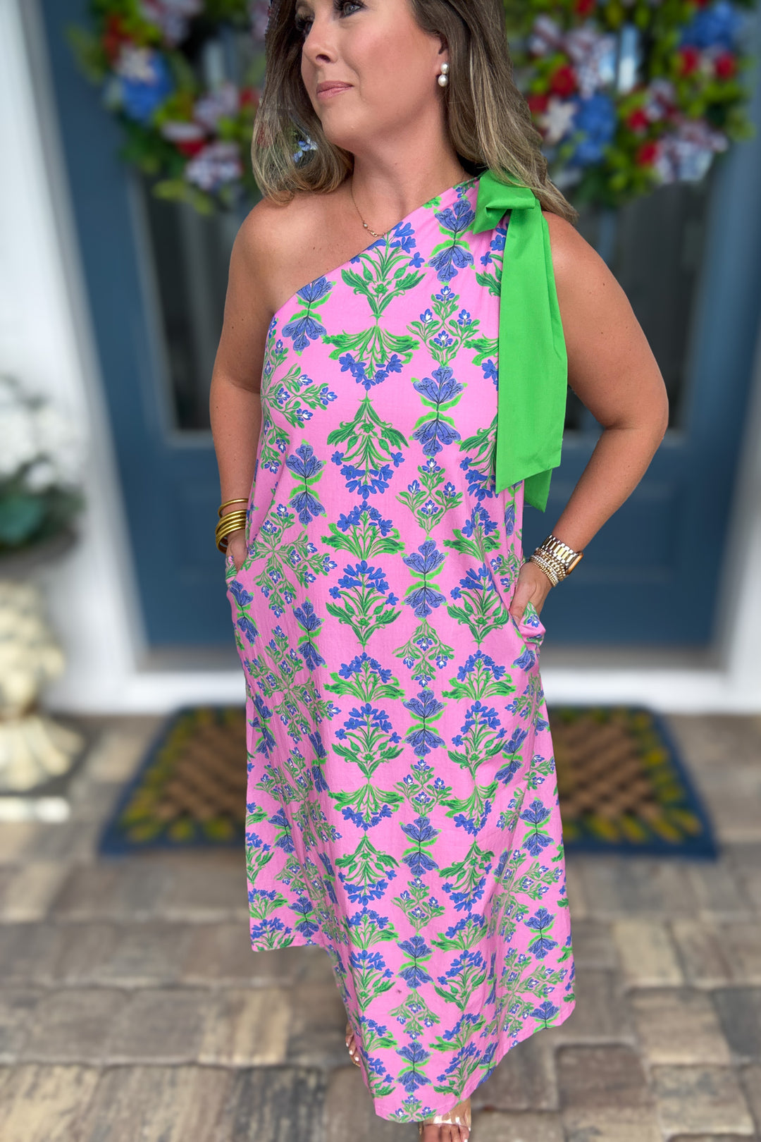 Tied Up One Shoulder Bow Maxi Dress - Pink