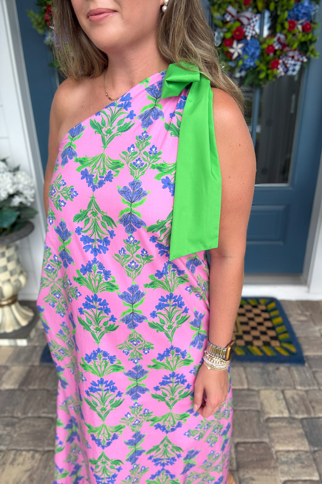 Tied Up One Shoulder Bow Maxi Dress - Pink