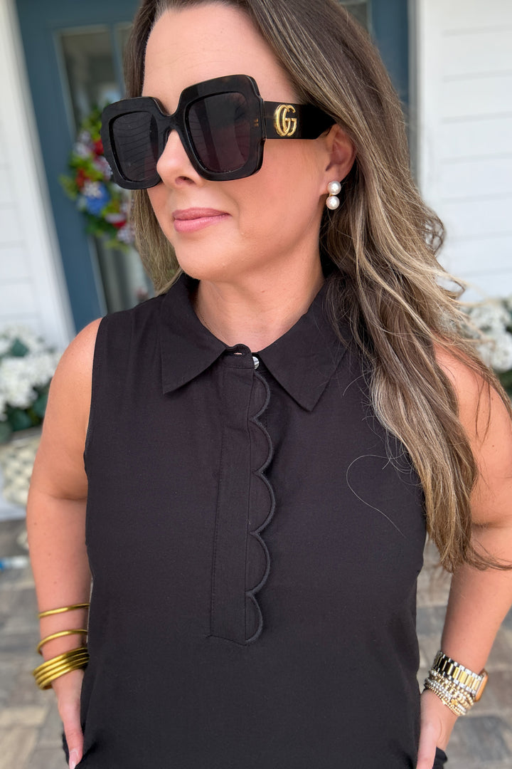 Midnight Garden Scallop Trim Dress - Black