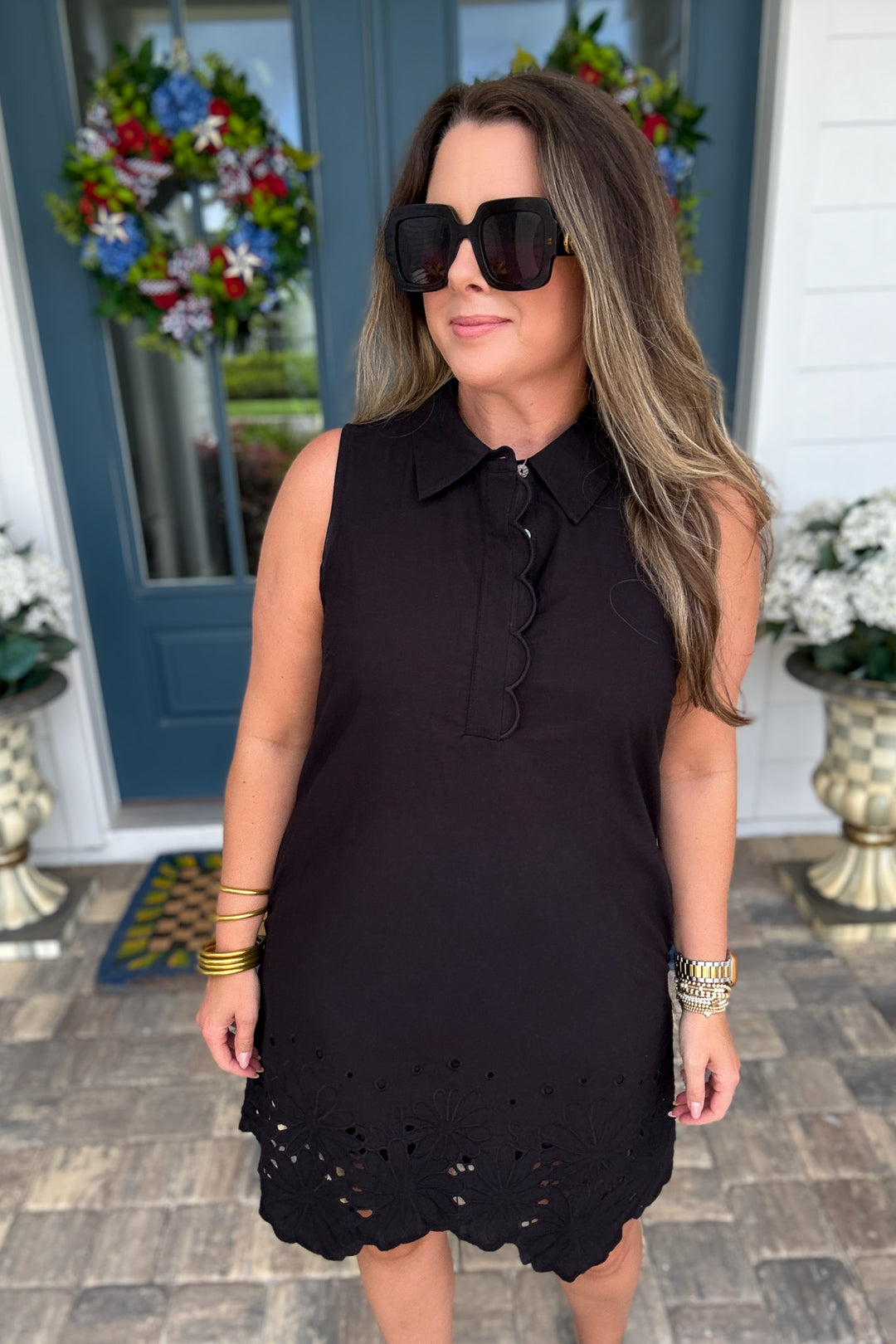 Midnight Garden Scallop Trim Dress - Black