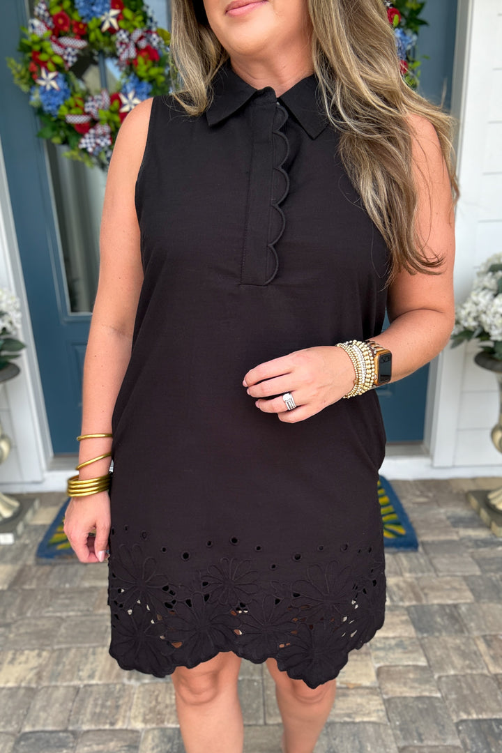 Midnight Garden Scallop Trim Dress - Black