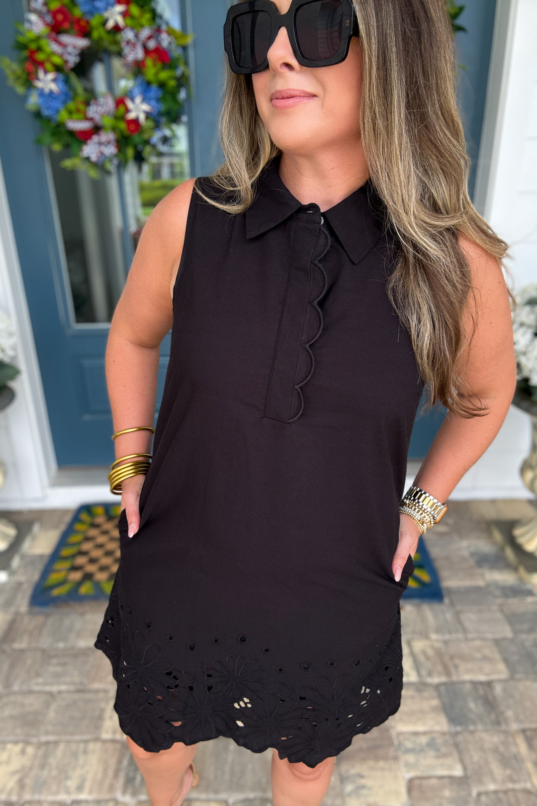 Midnight Garden Scallop Trim Dress - Black