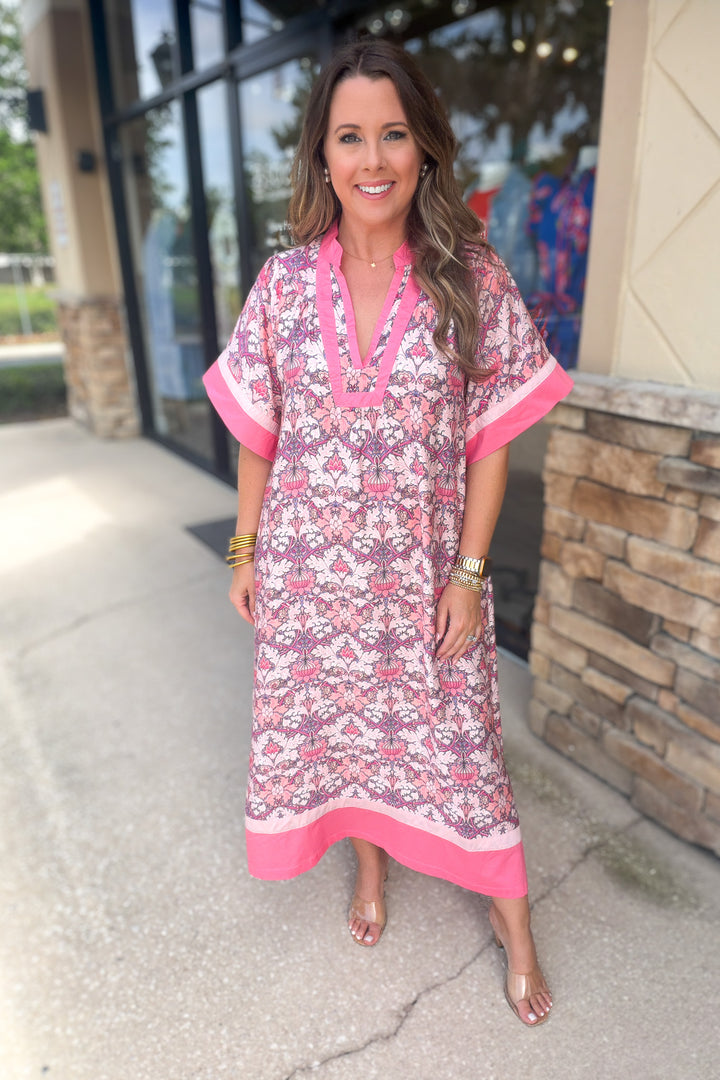 Pink Palm Romance Caftan Dress