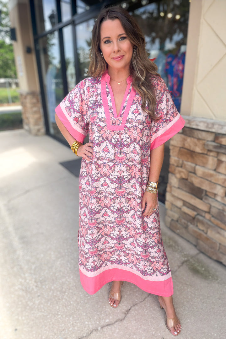Pink Palm Romance Caftan Dress