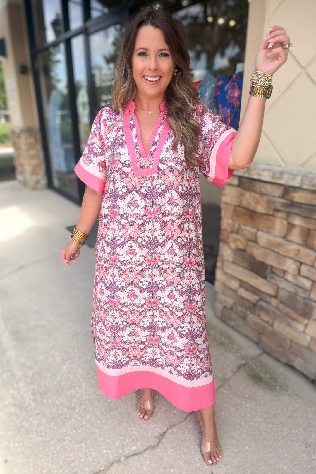 Pink Palm Romance Caftan Dress